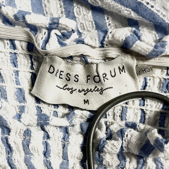 Dress Forum White and Blue Striped Textured Shoulder Tie Dress - Picture 8 of 10